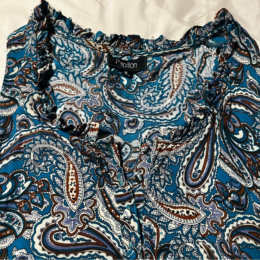 Papillon Teal and Brown Paisley Dress Size Medium - Picture 10 of 14